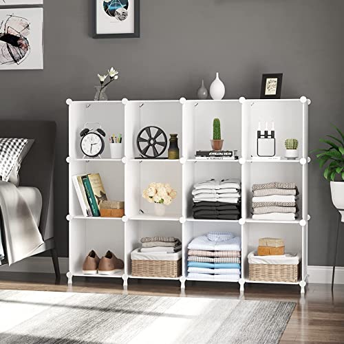 AWTATOS White Cube Storage Organizer Shelves, 12-Cube Closet Shelving