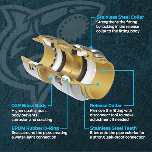 SharkBite Max 1/2 Inch Push-to-Connect Brass Pipe Coupling for PEX, Copper, CPVC, HDPE