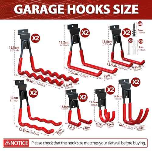 3-H Slatwall Accessories 14 Pack, Slatwall Hooks & Hangers 7 Sizes, Slat Wall Hanging Hooks, Proslat Accessories for Garage Wall Panels Organzing Garden Tools Chairs Ladder(Red)