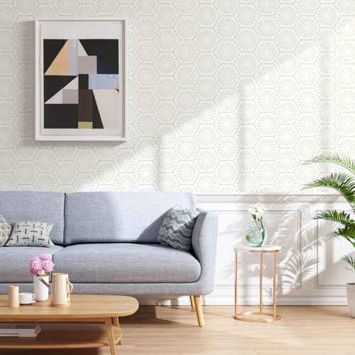 Geometric Peel and Stick Wallpaper Boho Contact Paper for Cabinets Drawers Modern Self Adhesive Removable Wallpaper for Bedroom Bathroom Waterproof Beige and White Contact Paper 78.7inL 17.3inW