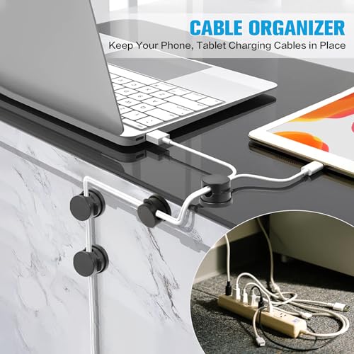 6 Pack Cable Organizer Clips for Desk - 360° Rotatable Spring-Loaded Cord Holders