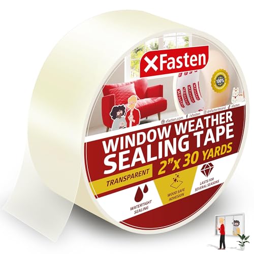 XFasten 2-Inch x 30 Yards Clear Weather Sealing Tape, No Residue, Long-Lasting Window Draft Seal