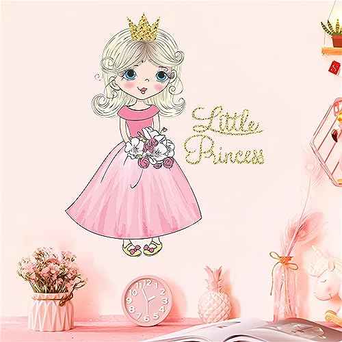 Lovely Pink Little Girl Princess Wall Stickers, sacinora Cartoon Wall Decals Removable Vinyl for Nursery Kids Baby Living Room Bedroom Children's Room Playroom Art Decorations