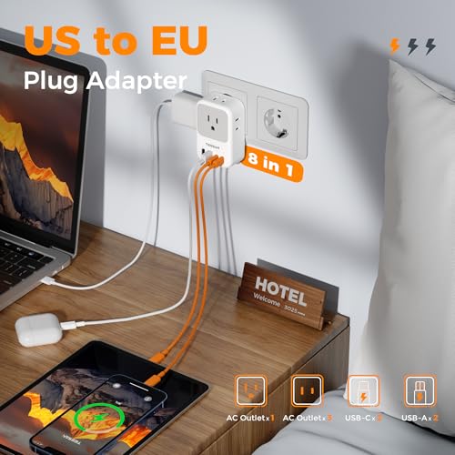 TESSAN European Travel Plug Adapter 2 Pack Grey-White Type C 20W USB-C & USB-A