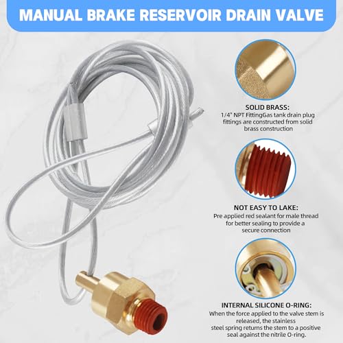 1/4¡± Air Tank Drain Valve Plug with 60¡± Cable, Dazakoot Replace Air Compressor Drain Valve Cable For Semi Trucks - 2pcs
