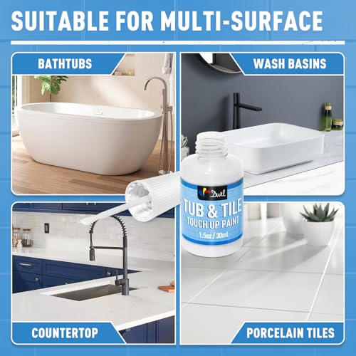 DWIL White Tub and Tile Touch Up Paint Kit - 1.5 Fl Oz for Porcelain, Bathtub, Sink, Toilet Repairs