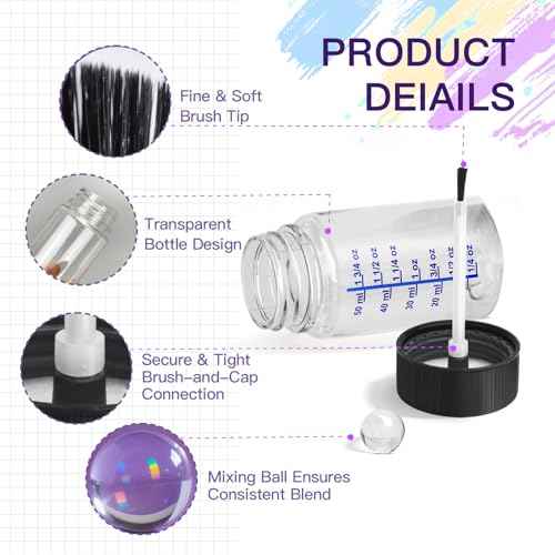 6 Pack Glue Bottles with Brushes, 2oz(60ml) Transparent Empty Paint Bottles Bulk Touch Up Paint Container with Brush Applicator for Home Classroom Art Supplies Crafts Projects