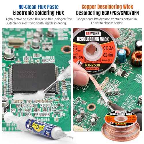 Electrical Soldering Flux Paste (10cc Syringe) with Desoldering wick Braid (3M/10ft 2.5mm) for Electronics Soldering Repairs Remover Kit