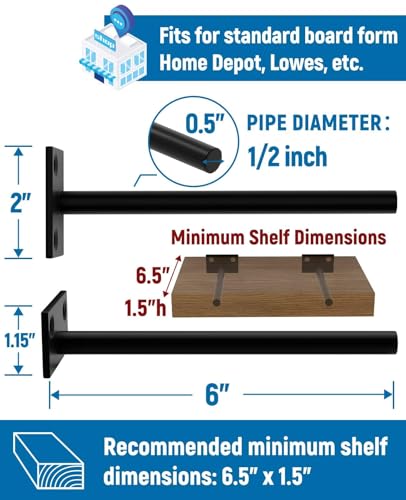 Black 12-Pack 6 Inch Floating Shelf Brackets - Hidden Wall Mounts for Wood