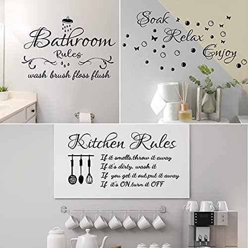 3 Sheets Bathroom Stickers for Wall Decoration Bathroom Decor Wall Stickers Soak Relax Enjoy Vinyl Inspirational Saying Quotes Art Decor for Living Room, Black(Exquisite Style)