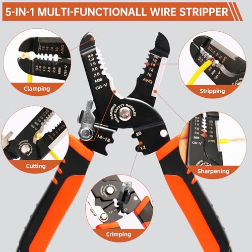 Htaexpu 5-in-1 Wire Stripper, Crimper & Cutter for 10-22 AWG Electrical Wires