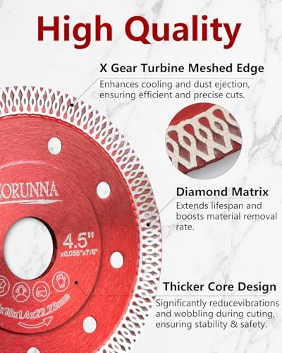 ZORUNNA 4.5-Inch Diamond Tile Cutting Blade for Angle Grinder - 5 Pack