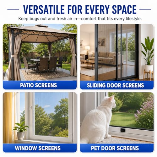 Furloroyal 48x118 Black Fiberglass Window Screen Replacement Mesh - Durable & High Visibility