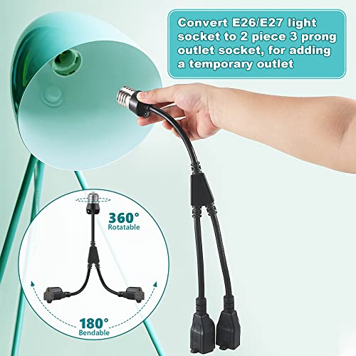 4-Inch Black E26/E27 Light Socket to Plug Adapter with Extension Cord - 1 Pack