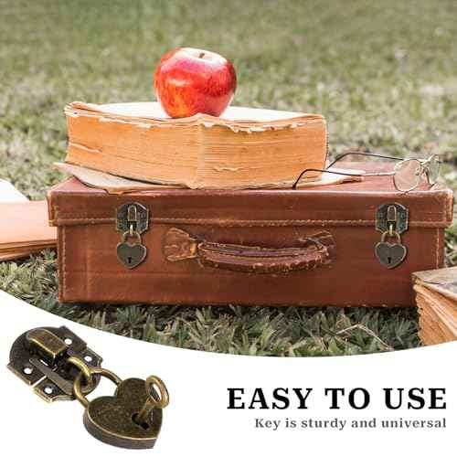 2 Set Antique Bronze Hasp Latch 27 X 30 mm Hasp Latch Mini Box Hinges and Love Locks with Keys Decorative Lock Buckle with Screws for Jewelry Wooden Box and DIY Crafts