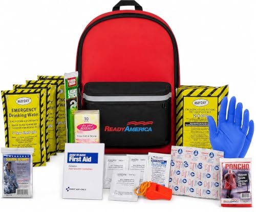 Ready America 72 Hour Emergency Kit for 1 Person Backpack with First Aid, Food, Water, Shelter — Disaster Preparedness Go-Bag