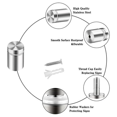 Standoff Screws, Sign Standoffs, Standoff Screws for Acrylic, Advertising Standoff Mount Metal, Sign Mounting Hardware, Sign Standoff Screws, Spacers & Standoffs, Stand Off Wall Mounts(0.47x0.75 in)