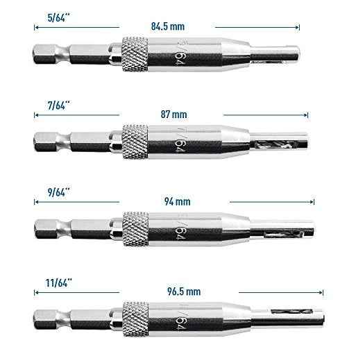 4Pcs Door Self-Centering Hinge Drill, Window Hole Opening Center Drill Bit Hole Puncher Woodworking Tools 5/64'' 7/64'' 9/64'' 11/64''