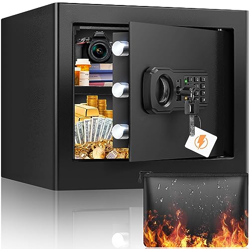 GHJGAGE 9.84H Small Fireproof Safe Box with Fireproof Waterproof Bag, 1.2 Cu Ft, Digital Lock, Basic Model