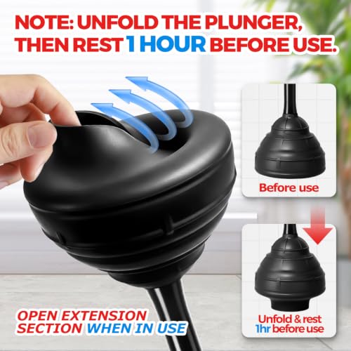 FORASTO Black Toilet Plunger with Holder - Heavy Duty Clog Remover