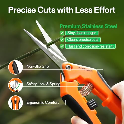 VIVOSUN 6.5 Inch Gardening Pruning Shears with Straight Stainless Steel Blades - Orange, 1-Pack