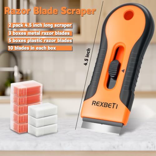 REXBETI Razor Blade Scraper Tool Set 2 - Heavy Duty Glass & Paint Remover