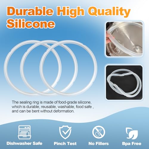 Vipdrive 3-Pack 6 Qt Silicone Instant Pot Replacement Sealing Rings - Clear, Food-Grade Gaskets