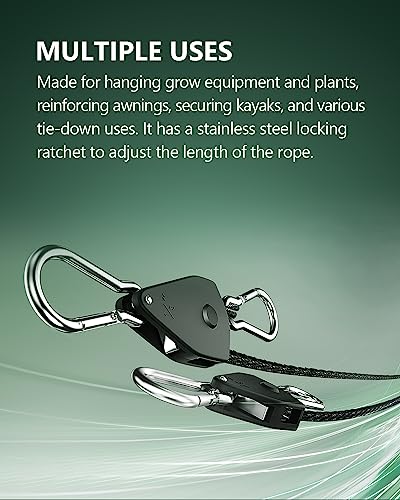 4-Pack Heavy Duty 1/8" Rope Hanger with Ratchet Tie Down Straps - STAYGROW
