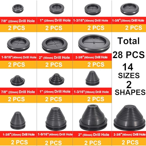 28 Pack Rubber Grommets Wire Protection Kit - Firewall Hole Plugs for Electrical & Plumbing
