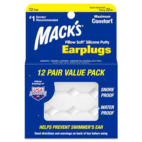 Mack's Moldable Silicone Earplugs 12 Pairs for Sleeping, Swimming & Travel
