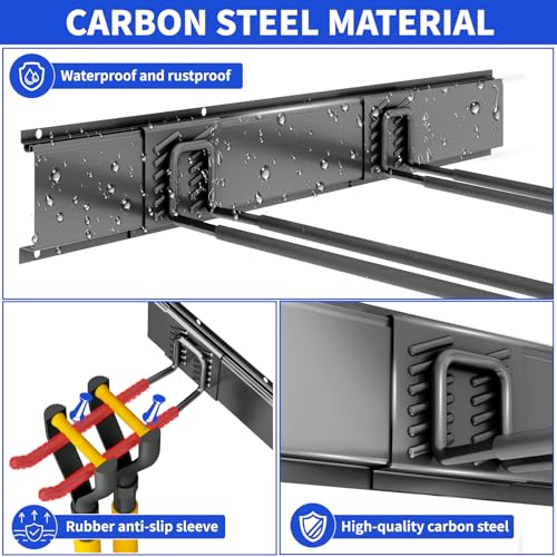 Garage Tool Organizer Wall Mount, 48inch Heavy Duty Garden Tool organizer Storage System, Easy Install With 6 Adjustable Straight Hooks, For Garage, Basement, Shed, Workshop(Black)