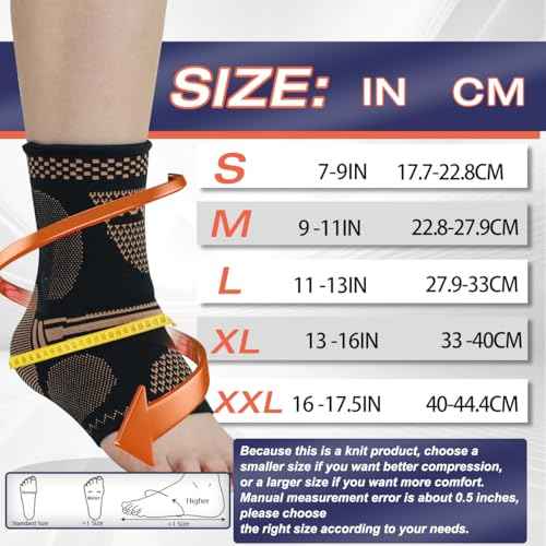 Copper Ankle Brace for Men & Women - (1 Pair) Ankle Compression Sleeve, Compression Support for Plantar Fasciitis, Achilles Tendonitis, Foot Pain, Neuropathy, Swelling - Ideal for Everyday Use (L)