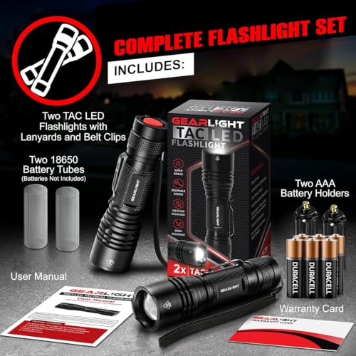 GearLight Black LED Tactical Flashlight - Compact Military-Grade Emergency Torch