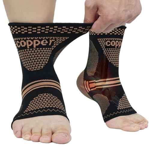 Copper Ankle Brace for Men & Women - (1 Pair) Ankle Compression Sleeve, Compression Support for Plantar Fasciitis, Achilles Tendonitis, Foot Pain, Neuropathy, Swelling - Ideal for Everyday Use (L)