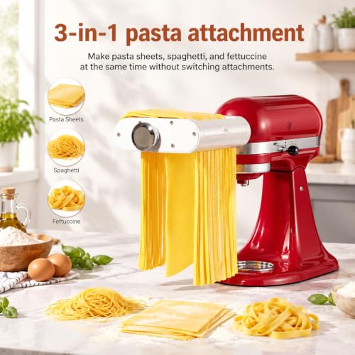 Antree White 3-in-1 Pasta Roller & Cutter Attachment for KitchenAid Stand Mixers