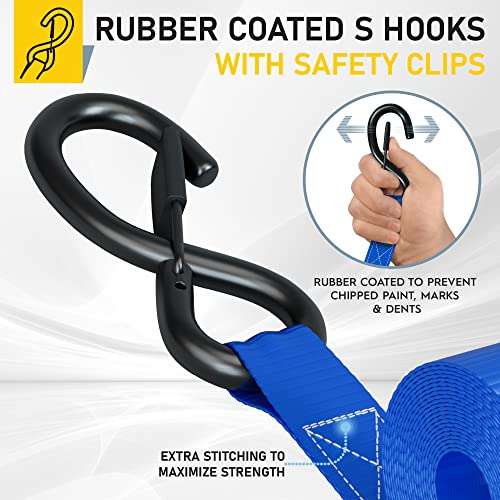 AUGO Heavy Duty Ratchet Straps 15ft 2200lb Break Strength Blue 4 Pack