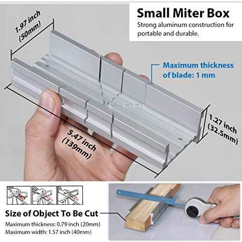 FIRSTINFO H5442 Metal Small Aluminum Miter Box 5.5 Inch Small Tiny Mitre Box for Manual Saw for Hand Saw 3 Cutting Angles