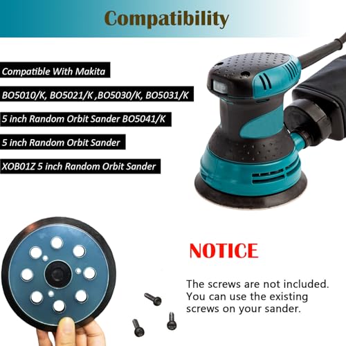 2 Pack 5 Inch 8 Hole Replacement Sander Pad for Makita Sander - 5" Hook and Loop Sanding Pad for Makita BO5010, BO5030/K, BO5031K, BO5041K, XOB01Z Random Orbit Sander
