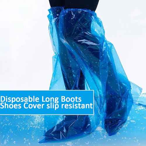 Disposable Shoe Covers Blue Rain Shoes and Boots Cover Plastic Long Shoe Cover Clear Waterproof Anti-Slip Overshoe for Women Men Water Boots Cover Rainy Day Use Cover (10 Pack(5 Pairs))