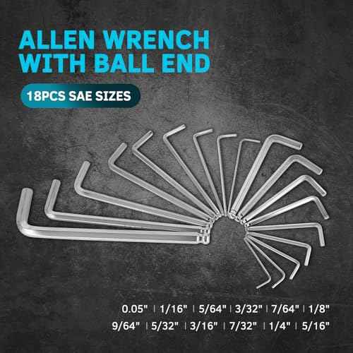 36-Piece Hex Key Allen Wrench Set with Ball End - SAE/Metric Sizes and 2 Storage Cases (Blue/Black)