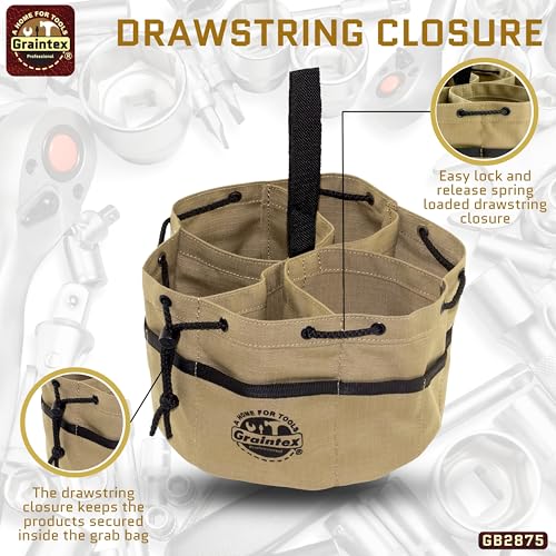 Graintex 18 Pocket Grab Bags Set of 3 Pcs Rip-Stop Canvas, Drawstring Closure, Small Parts Organizer Bag, Small Tools, Screws, Parts, Parachute Tool Bag, Parachute Tool Organizer for Essential Items