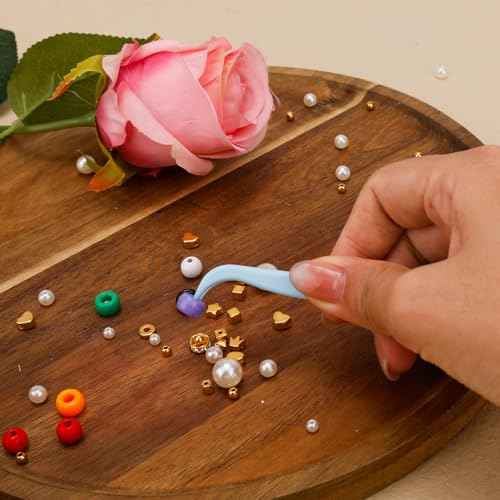 Plastic Tweezers, 4.5in Bent Tip Crafting Hobby Sticker Tweezers Electronics Bulk Precision Lash Tool for DIY Jewelry Watch Making Kids Childrens Crafts Baking Decorations & Reptile Feeding (Blue)