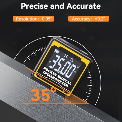 Preciva Magnetic Digital Angle Finder 4-Sided Inclinometer with Backlit LCD, USB-C, IP54