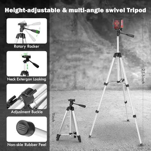 Laser Level with Tripod, 100 feet Green Cross Line Self Rotary Leveling Laser Level, 4 Brightness Adjustment, Manual Self leveling and Pulse Mode,IP54 Waterproof Battery Carrying Bag Included