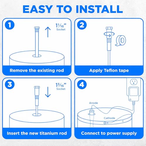 Titanium Powered Anode Rod for Water Heaters - Eliminate Sulfur & Rotten Egg Smell, 40-89 Gallon, Universal Compatibility