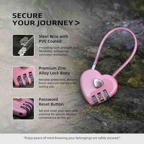 Small Combination Lock for Locker, Cable Lock with Code, Pink Padlock Combination, for Luggage, Suitcase, Gym Locker, Backpack Zipper, Cabinet, Box, Fence Gate, Travel Safe, Outdoor Use