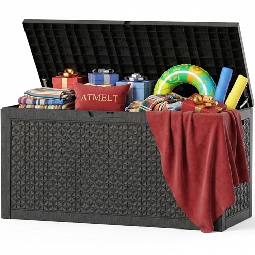 Black 160 Gallon Outdoor Waterproof Storage Box with Lock & Seat