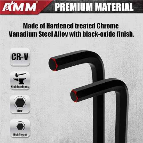 AMM 31-Piece Hex Key Wrench Set, Metric and SAE Allen Wrenches (0.028-3/8 inch, 0.7-10 mm) L Shape Allen Keys, Chrome Vanadium Steel