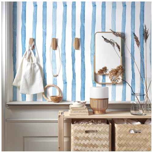 Striped Peel and Stick Wallpaper Coastal Blue Contact Paper Removable Self-Adhesive Vinyl Waterproof Wall Paper Roll Vintage Boho Decor for Bathroom Bedroom Kitchen Shelves 17.7¡±x78.7¡±