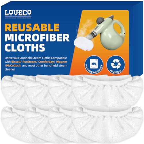 LOVECO 8 Pack Microfiber Steamer Cloth Covers for Steam Mop & Cleaner - Regular White